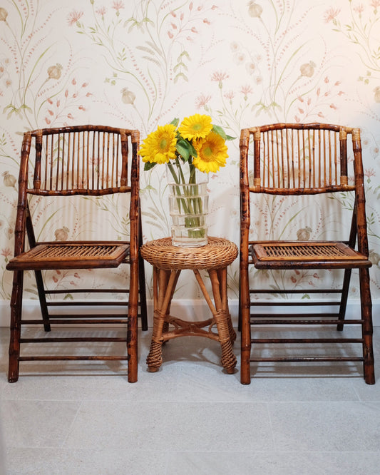 Folding Burnt Bamboo Chairs