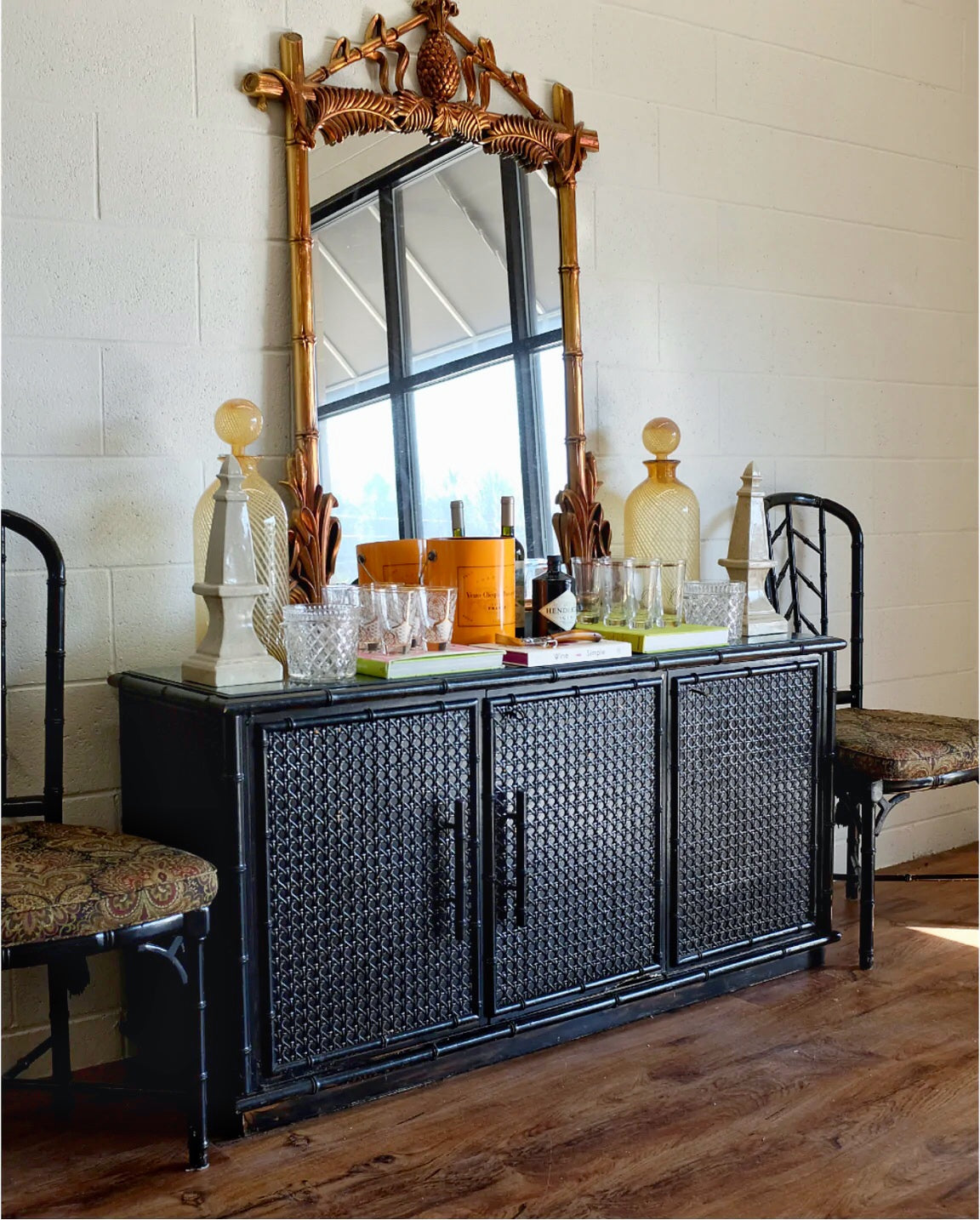 Faux Bamboo and Cane Credenza