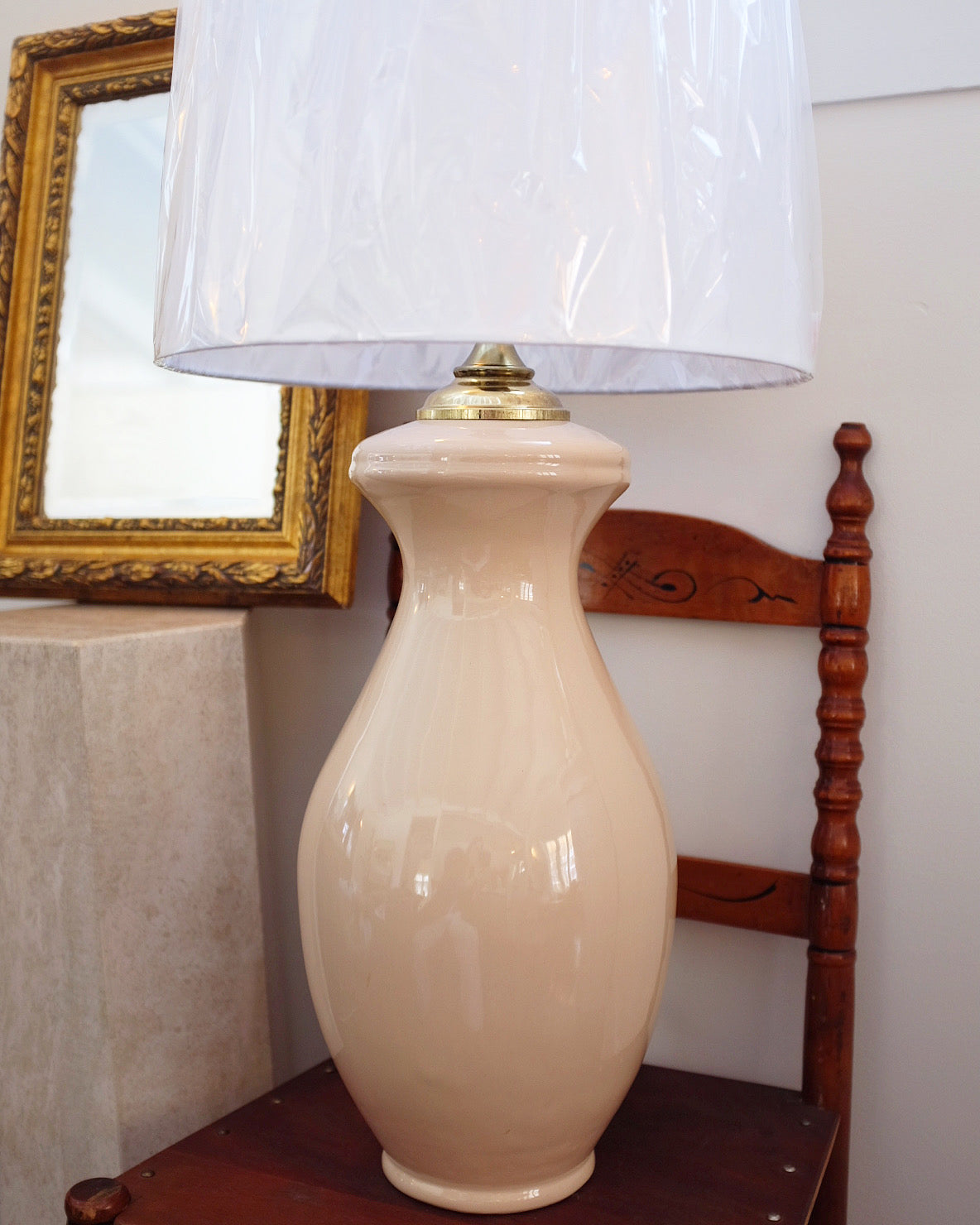Tall Beige Ceramic Lamp