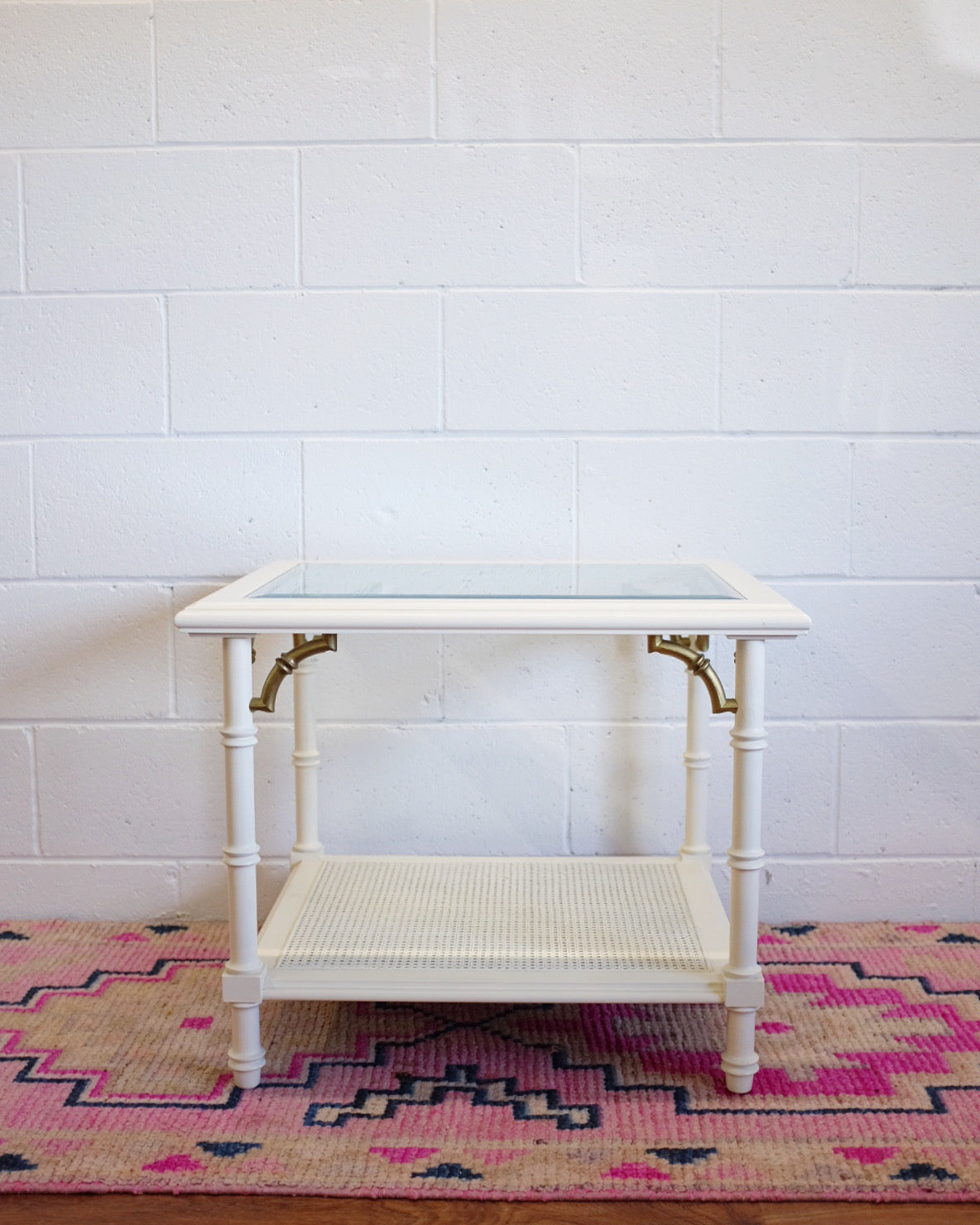 Pair of Cream & Gold Faux Bamboo Tables
