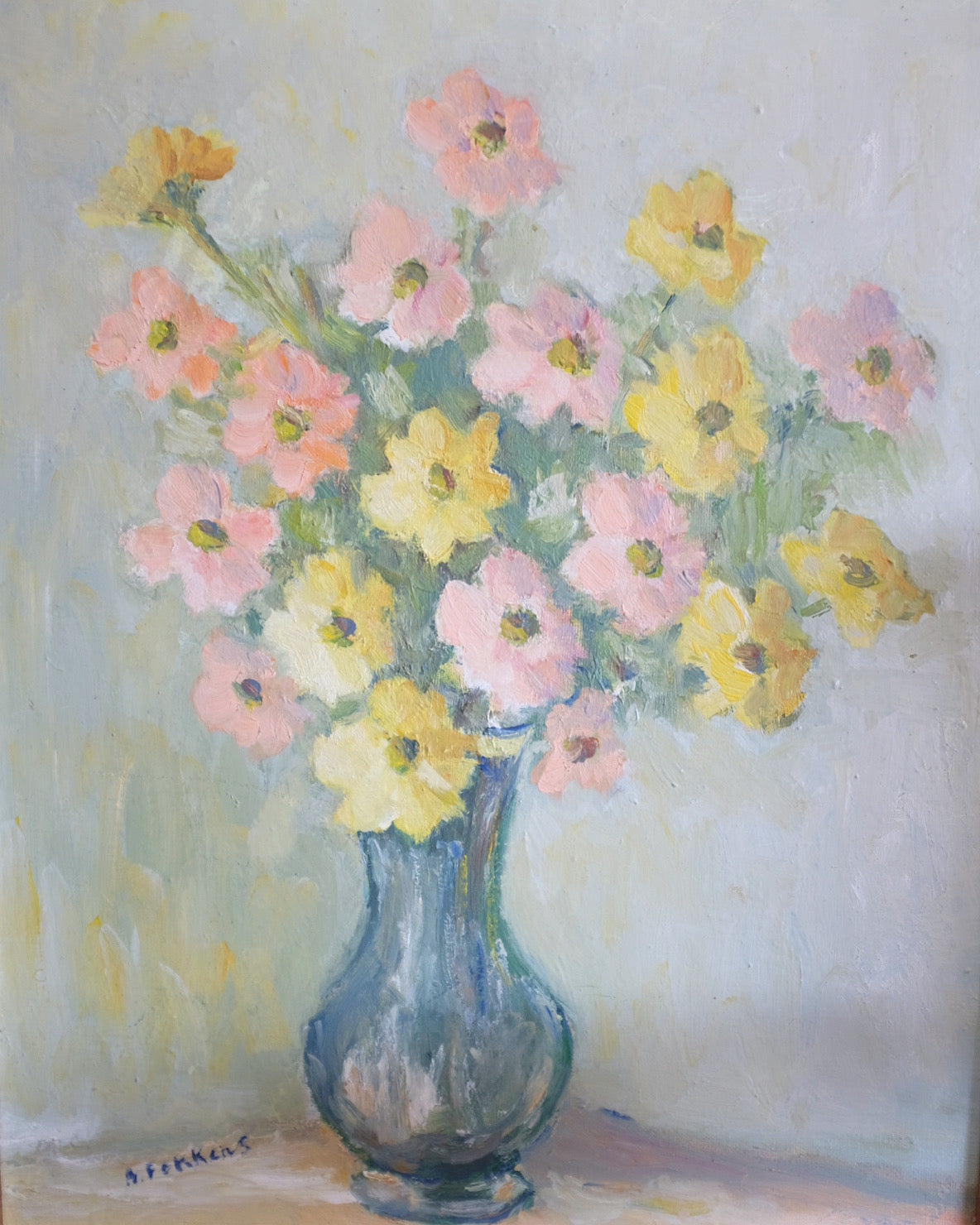 Early 1900's French Bouquet Oil Painting