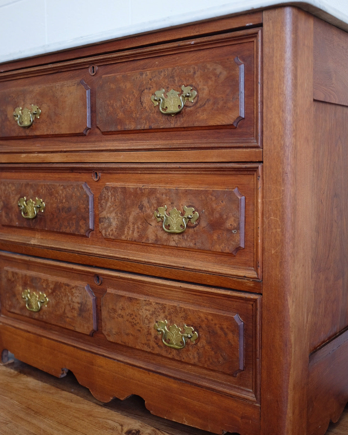 Burled Walnut Chest with Marble Top