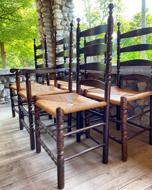 Set of 6 Ladder Back Rush Seat Dining Chairs