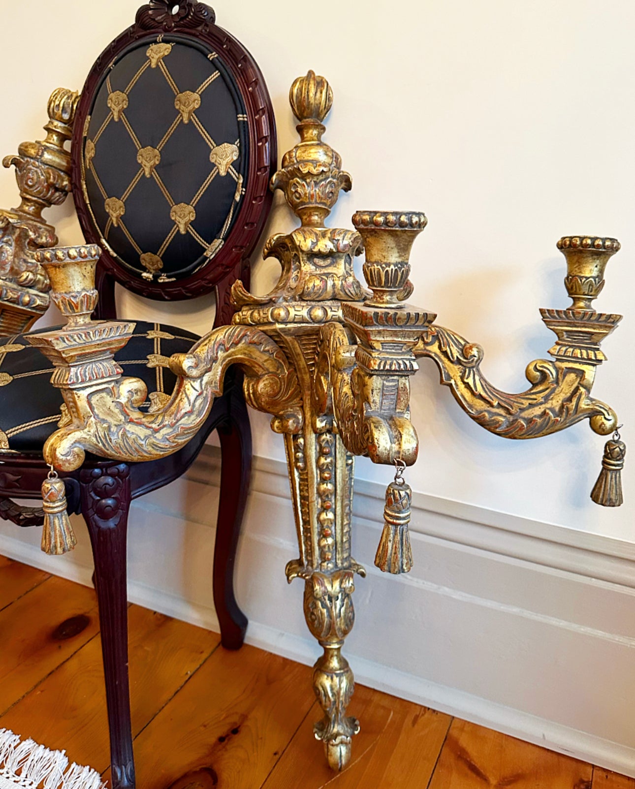Large & Ornate Gilded Wood Sconces