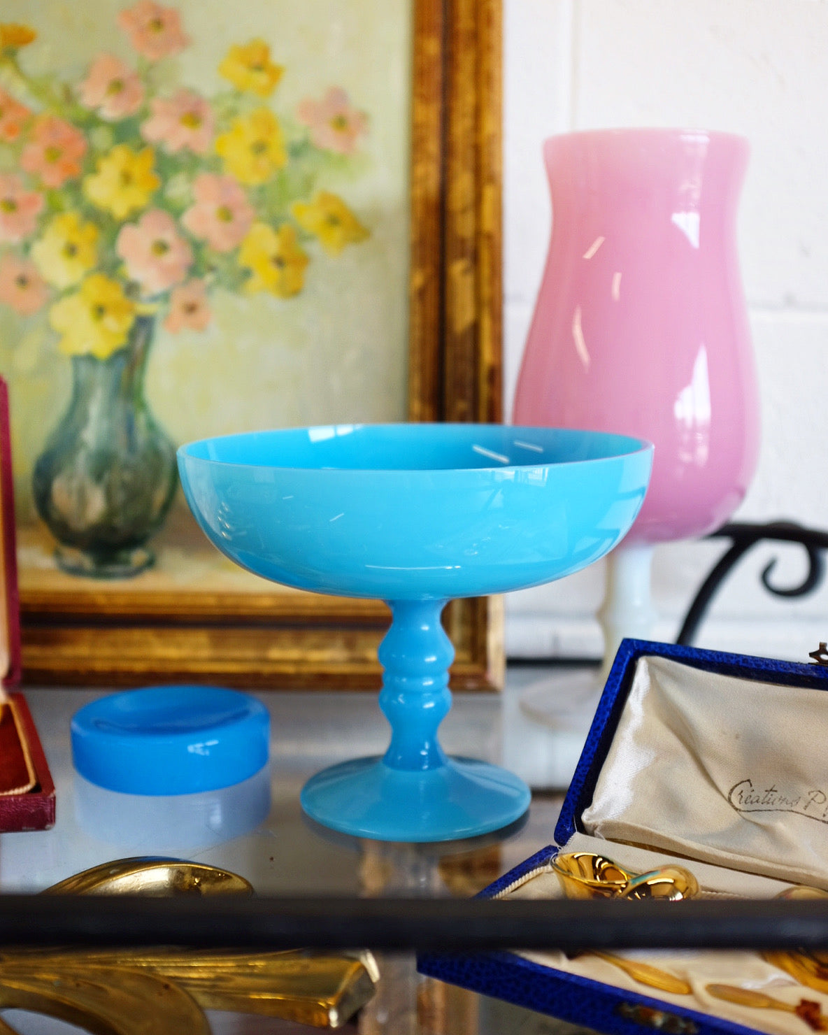 Late 1800's Blue Opaline Large Coupe