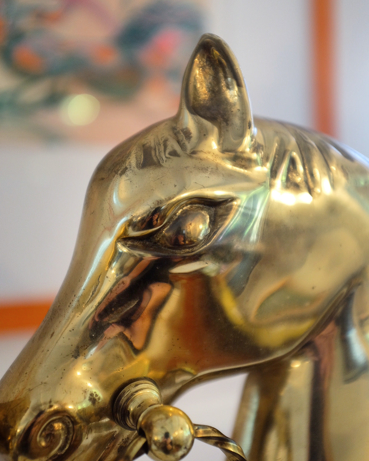 Solid Brass Horse Head Andirons