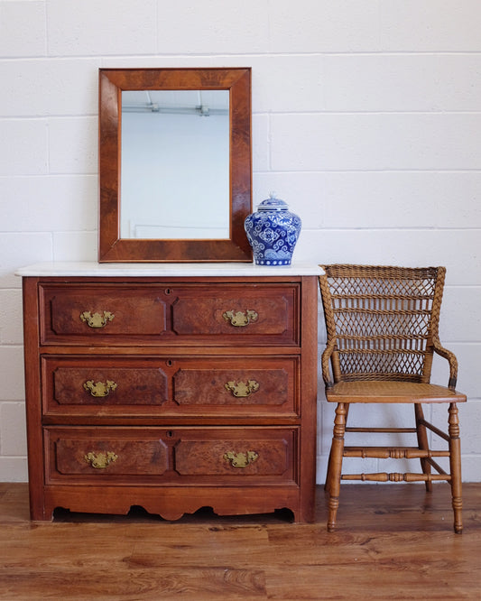 Burled Walnut Chest with Marble Top